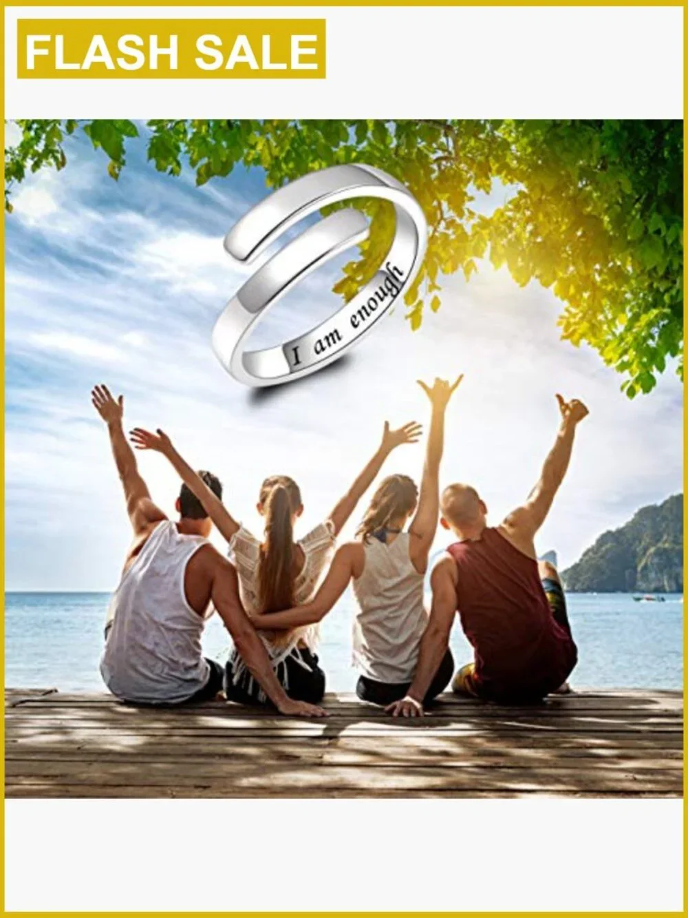 925 Sterling Silver Adjustable Inspirational Ring Gift for Women